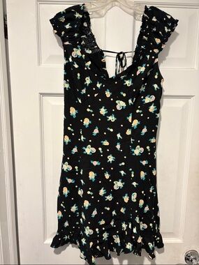 Free People Black Floral Mini Dress with Blue and Yellow Accents